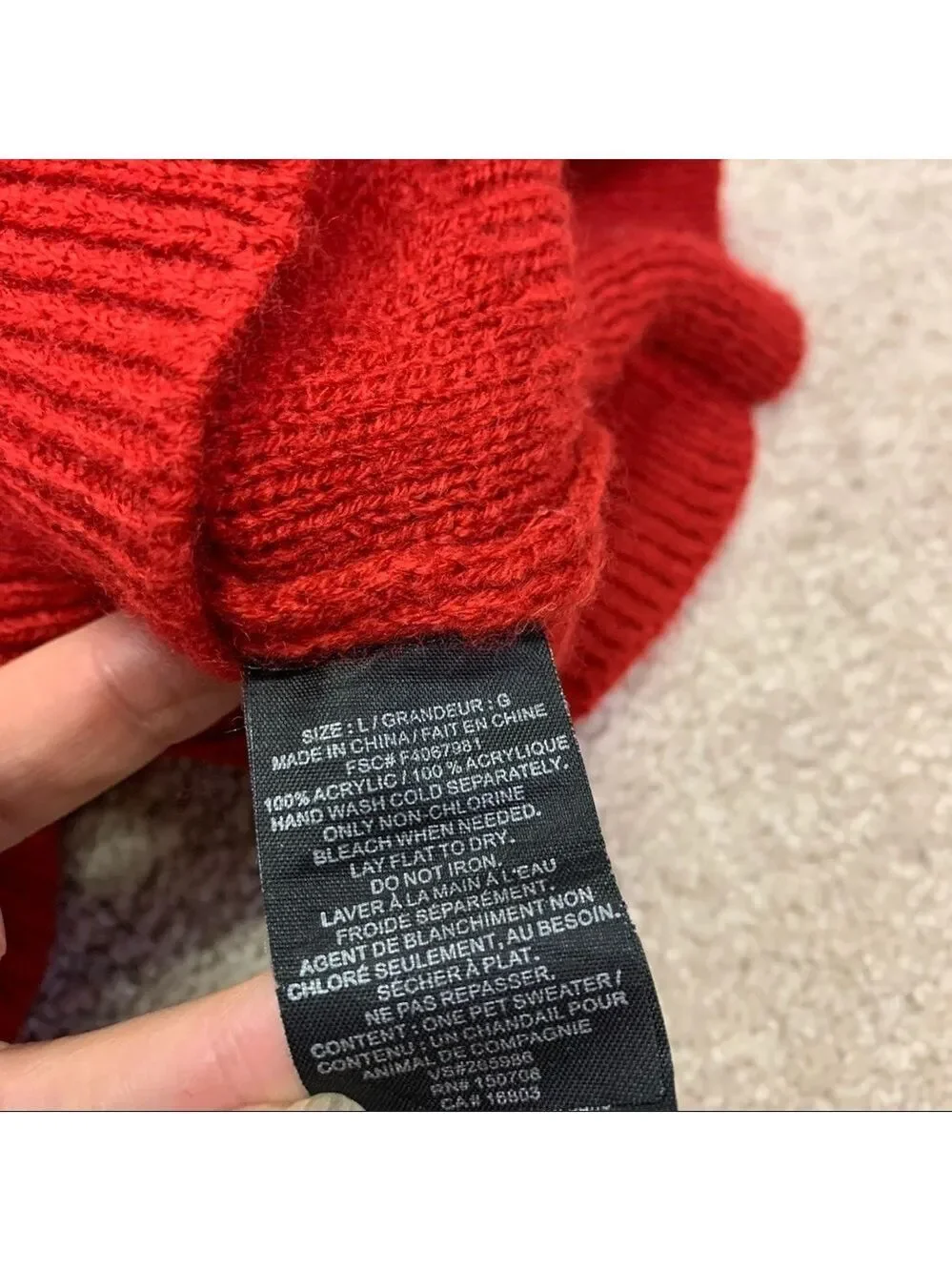 Small breed dog red white snowflake knit turtleneck sweater size large